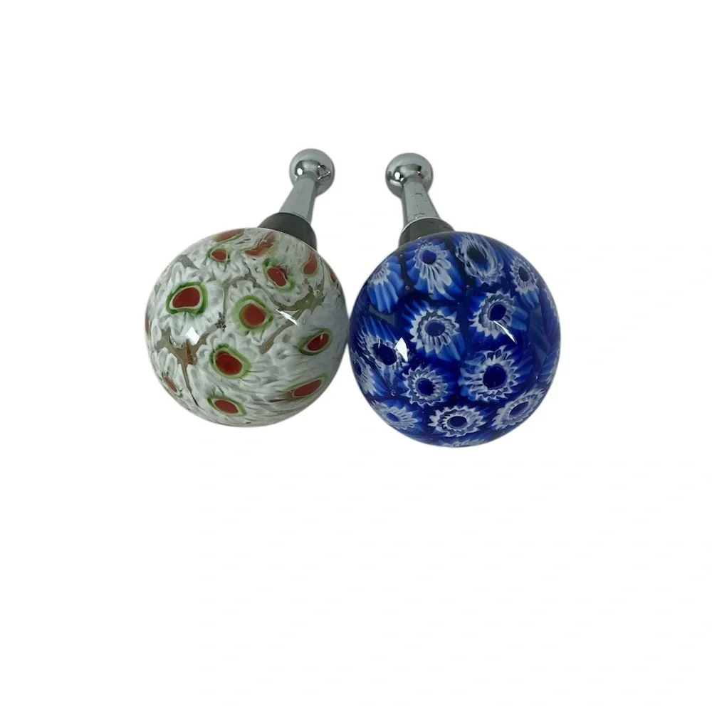 Art Glass Wine Stoppers - Millefiore Blues - Set of 2